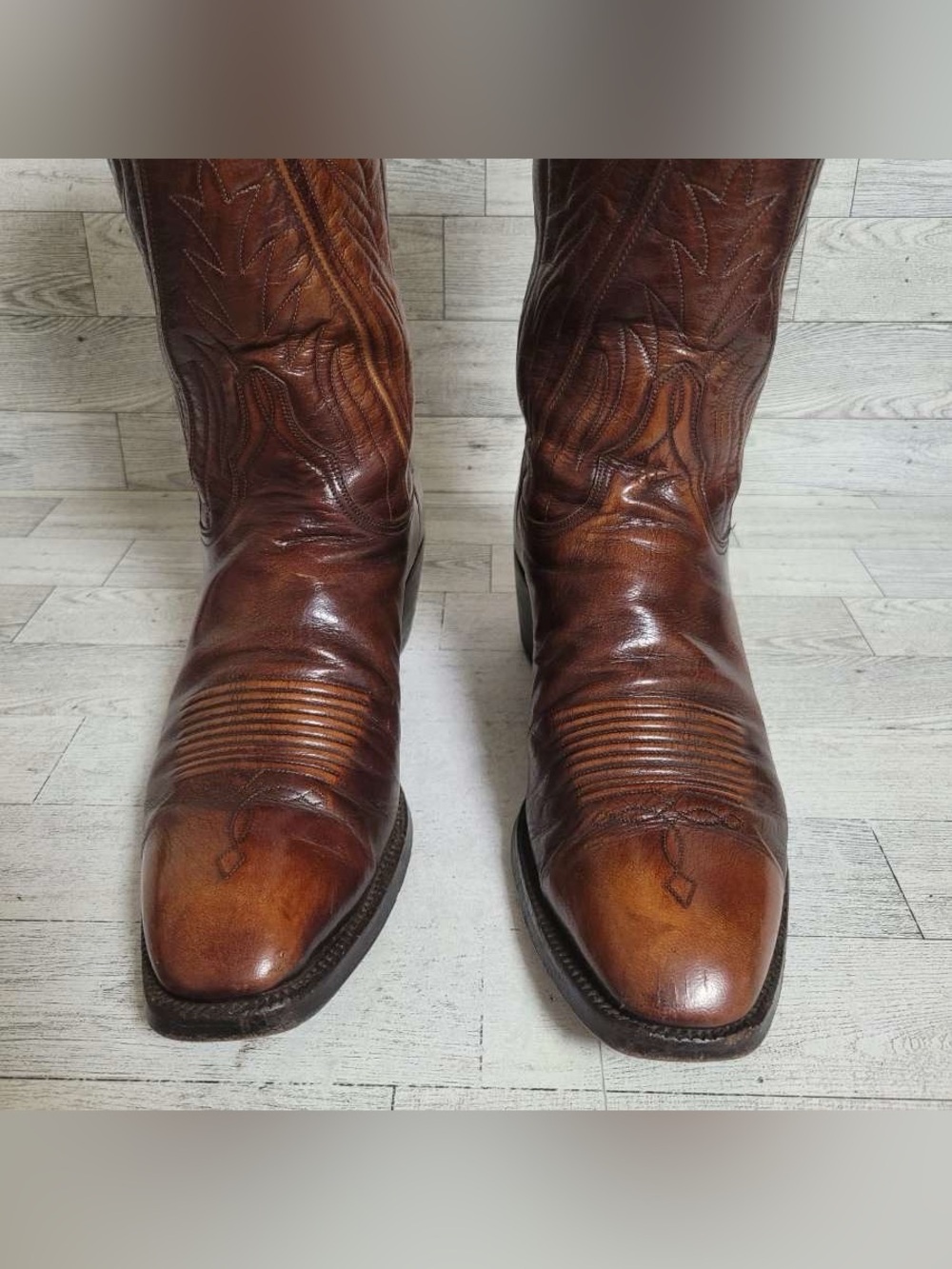 Women’s Lucchese San Antonio 2083 Brown Mohagany Leather Cowboy Boots Size 9B - Picture 3 of 11